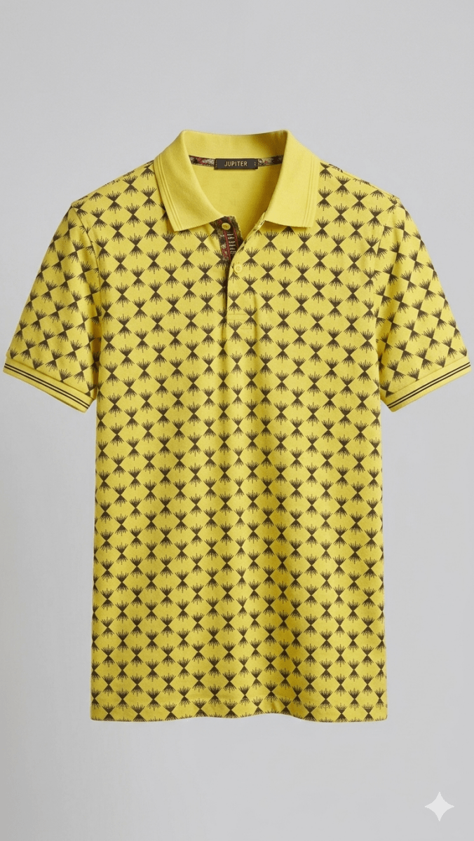 JUPITER POLO YELLOW WITH BLACK PRINT ON WHOLE SHIRT (BG-000738) - men shirts