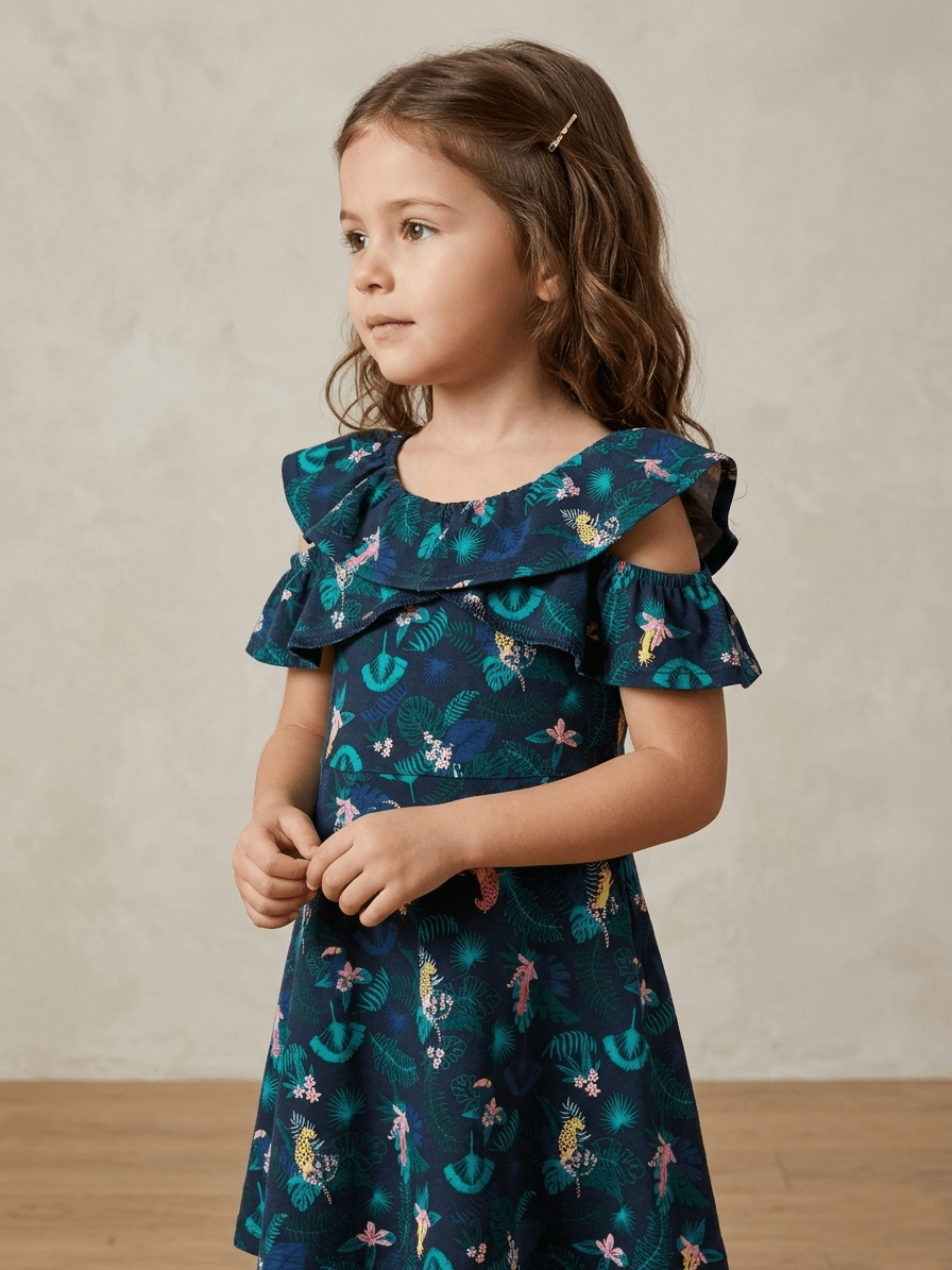 KIABI NAVY BLUE FROCK WITH COLORFUL FLOWERS (BG-000788) - frock