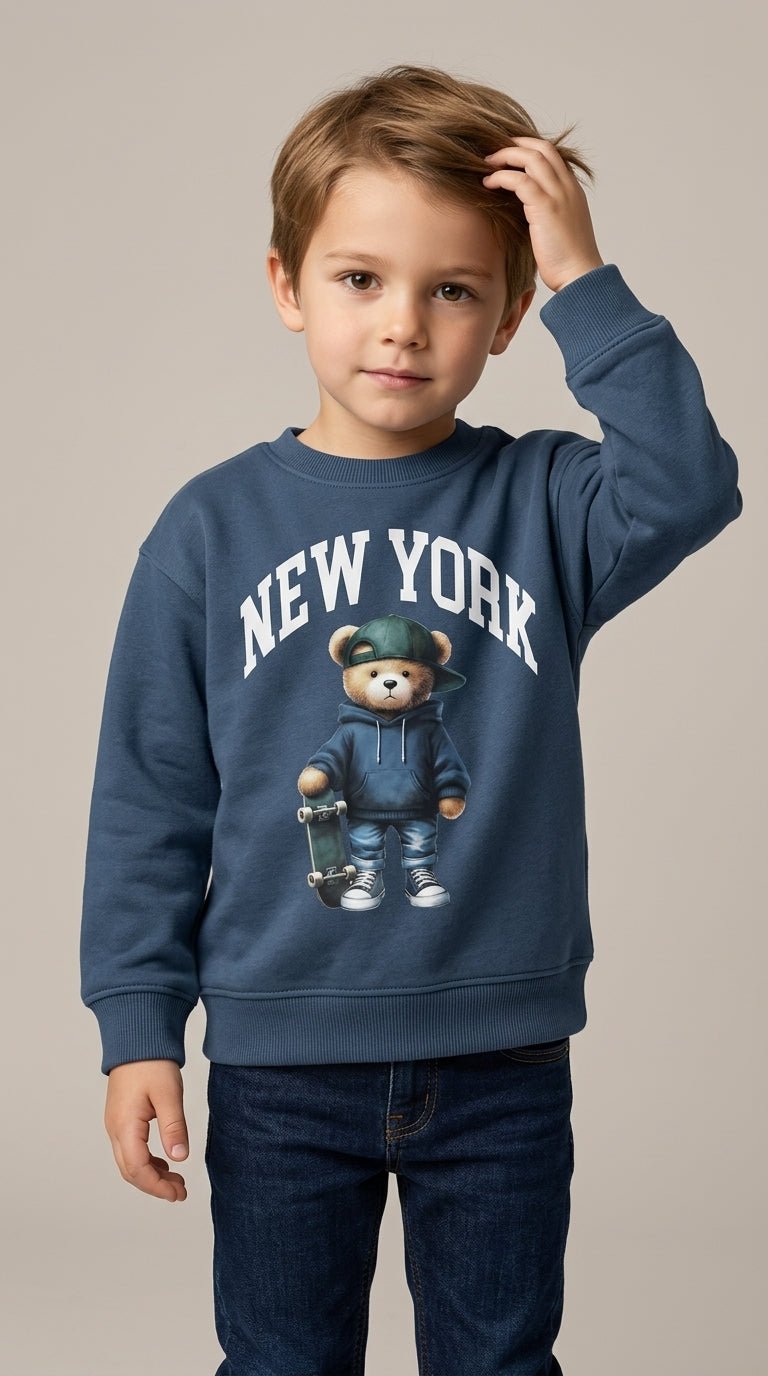 Kids All-Over Print Sweatshirt - Skating Teddy Bears Graphic (BG-000039)