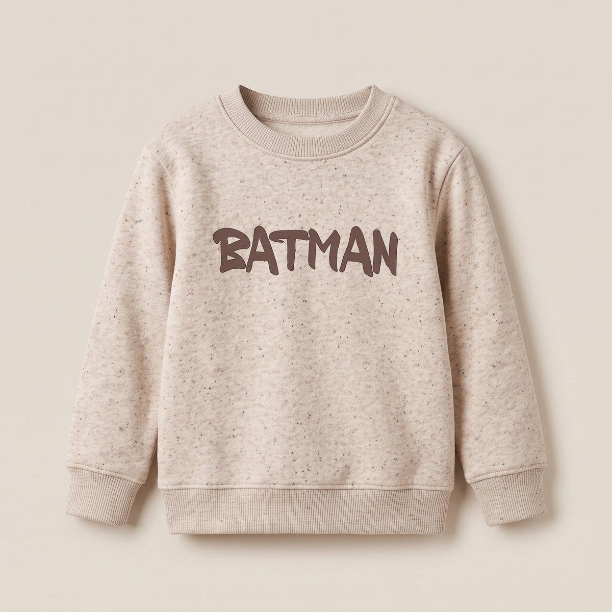 Kids "Batman" Text Sweatshirt - Oatmeal Speckled Fleece (BG-000065)