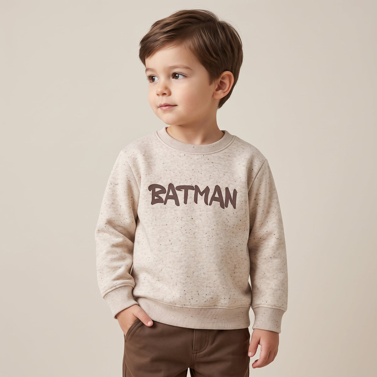 Kids "Batman" Text Sweatshirt - Oatmeal Speckled Fleece (BG-000065)