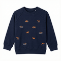 Kids Blue Embroidered Safari Sweatshirt - Jeeps & Camels Pattern (BG-000047)