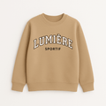 Kids Camel Beige Sweatshirt - "Lumière Sportif" Varsity Arch Text (BG-000055)