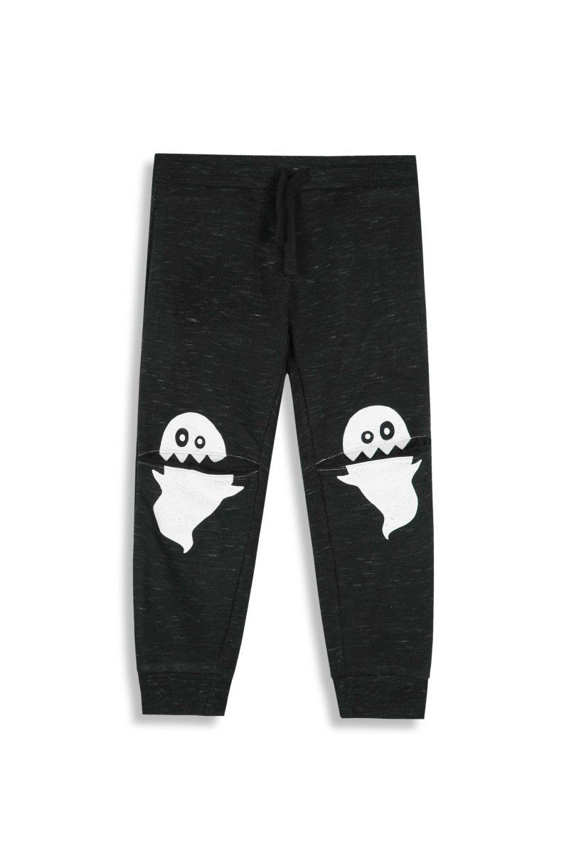 Kids' Charcoal Grey Joggers with Interactive Ghost Knee Graphic (BG-000020)