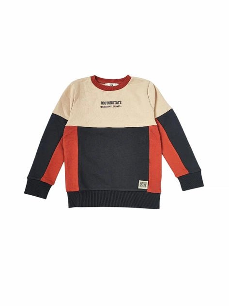 Kids Color Block Sweatshirt - Navy, Cream & Rust "Boston State" Basketball Theme (BG-000062)