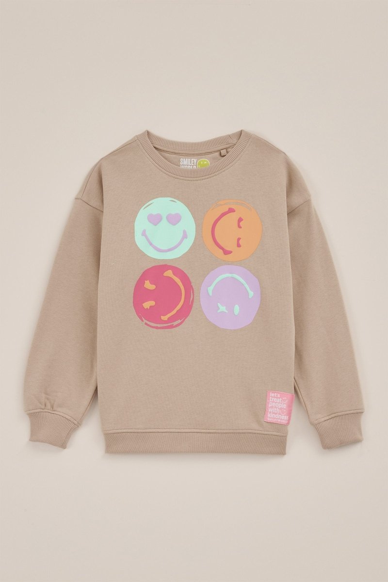 Kids Cream Sweatshirt - Pastel Smiley Face All-Over Print (BG-000063)