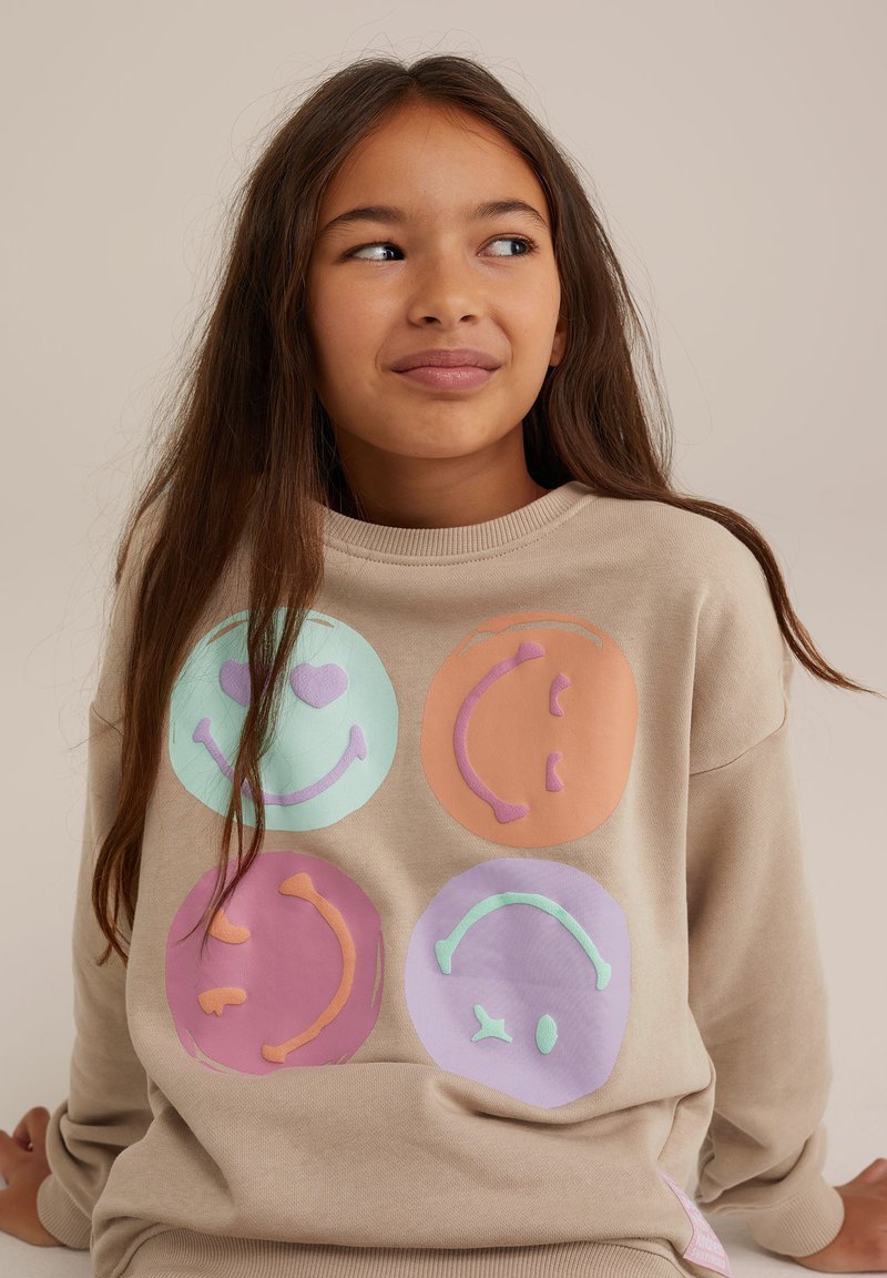 Kids Cream Sweatshirt - Pastel Smiley Face All-Over Print (BG-000063)