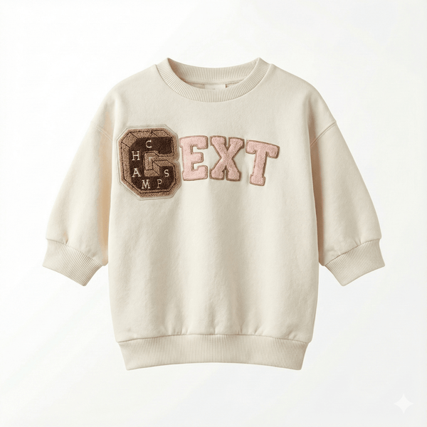 Kids Cream Varsity Sweatshirt - Chenille "Champ" Letter Patch (BG-000046)