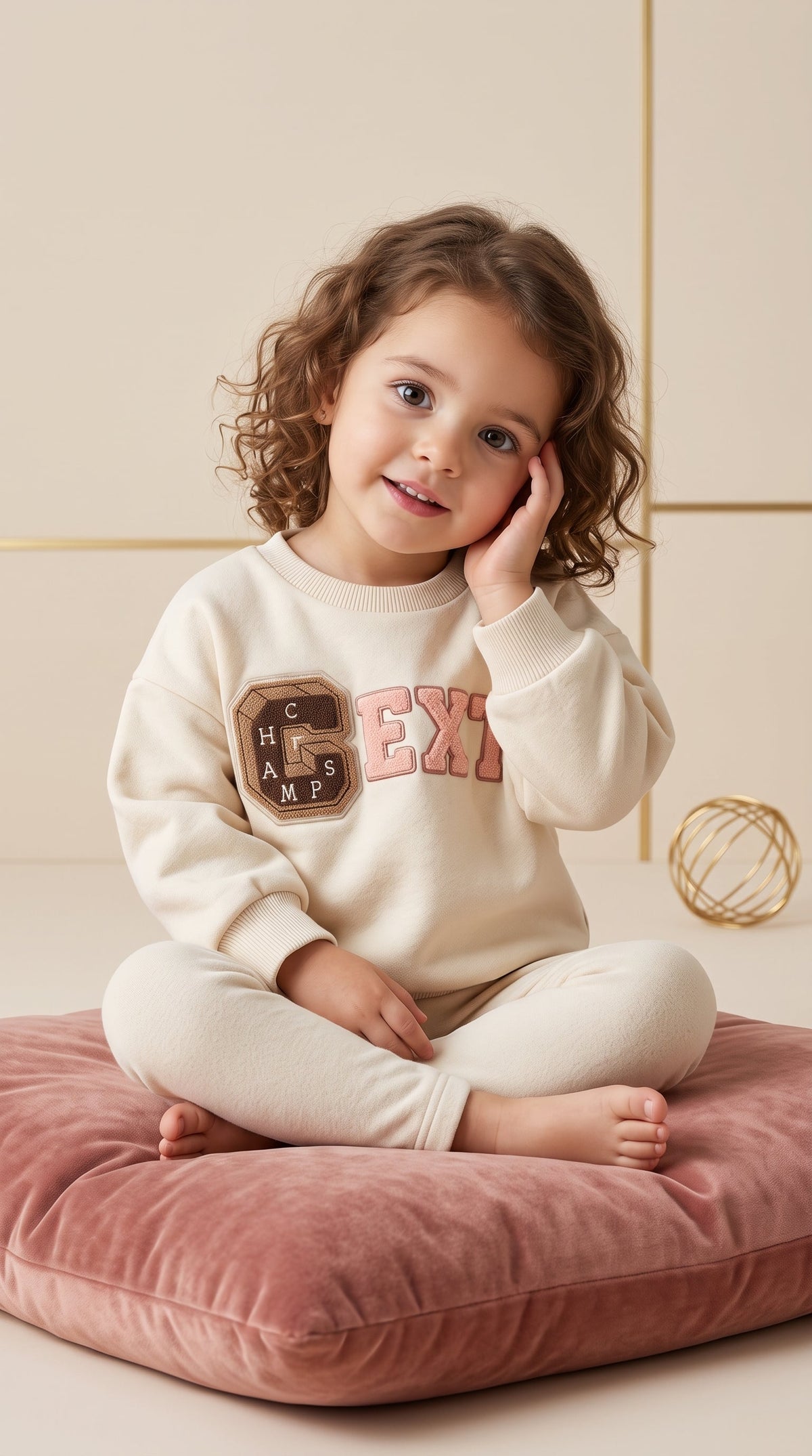 Kids Cream Varsity Sweatshirt - Chenille "Champ" Letter Patch (BG-000046)