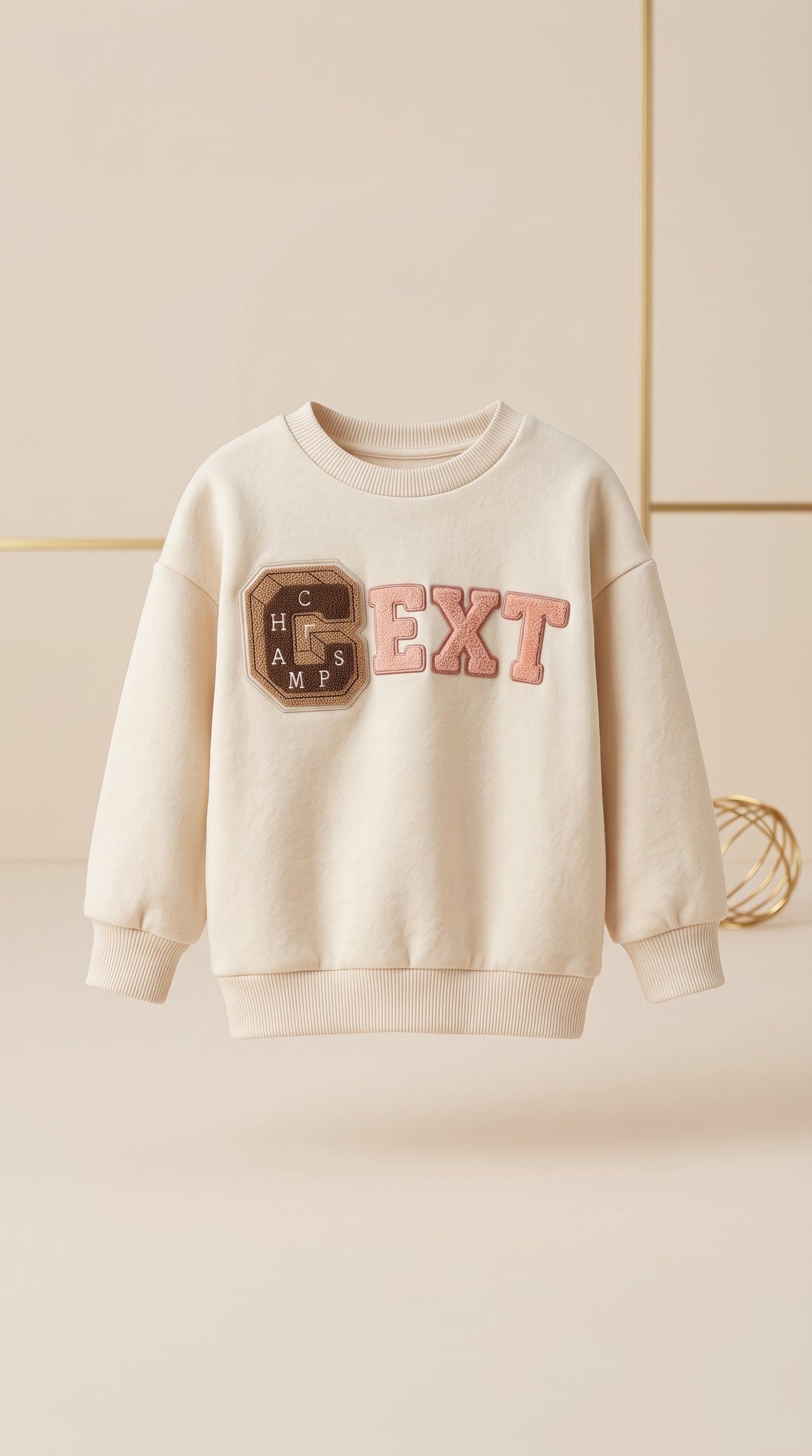 Kids Cream Varsity Sweatshirt - Chenille "Champ" Letter Patch (BG-000046)