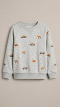 Kids Gray Embroidered Safari Sweatshirt - Jeeps & Camels Pattern (BG-000035)