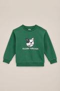 Kids Green Sweatshirt - Cute Dog Face Graphic "Friends Furever" (BG-000058)