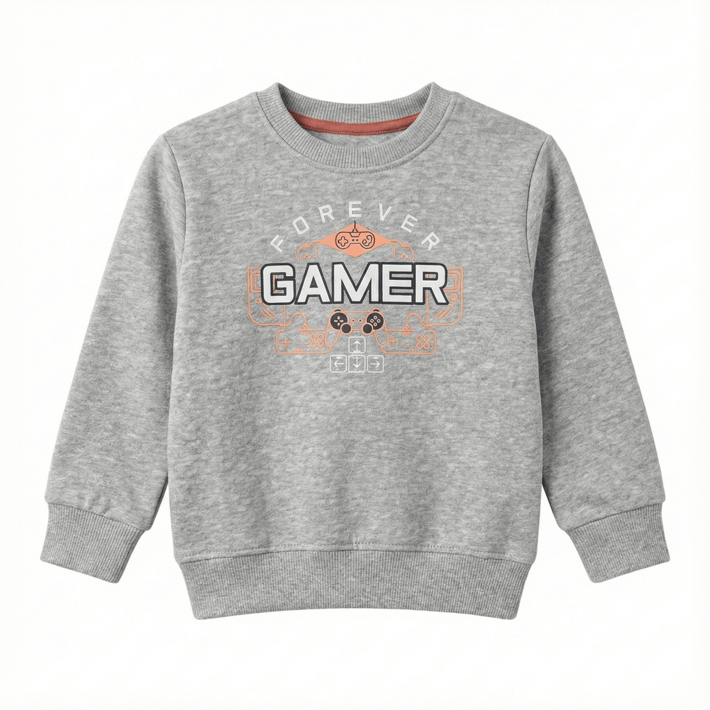 Kids Grey Marl Sweatshirt - "Forever Gamer" Controller Graphic (BG-000070)