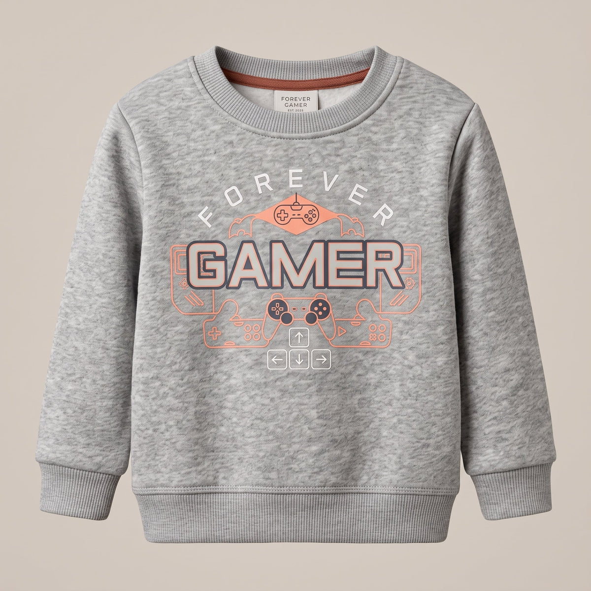 Kids Grey Marl Sweatshirt - "Forever Gamer" Controller Graphic (BG-000070)