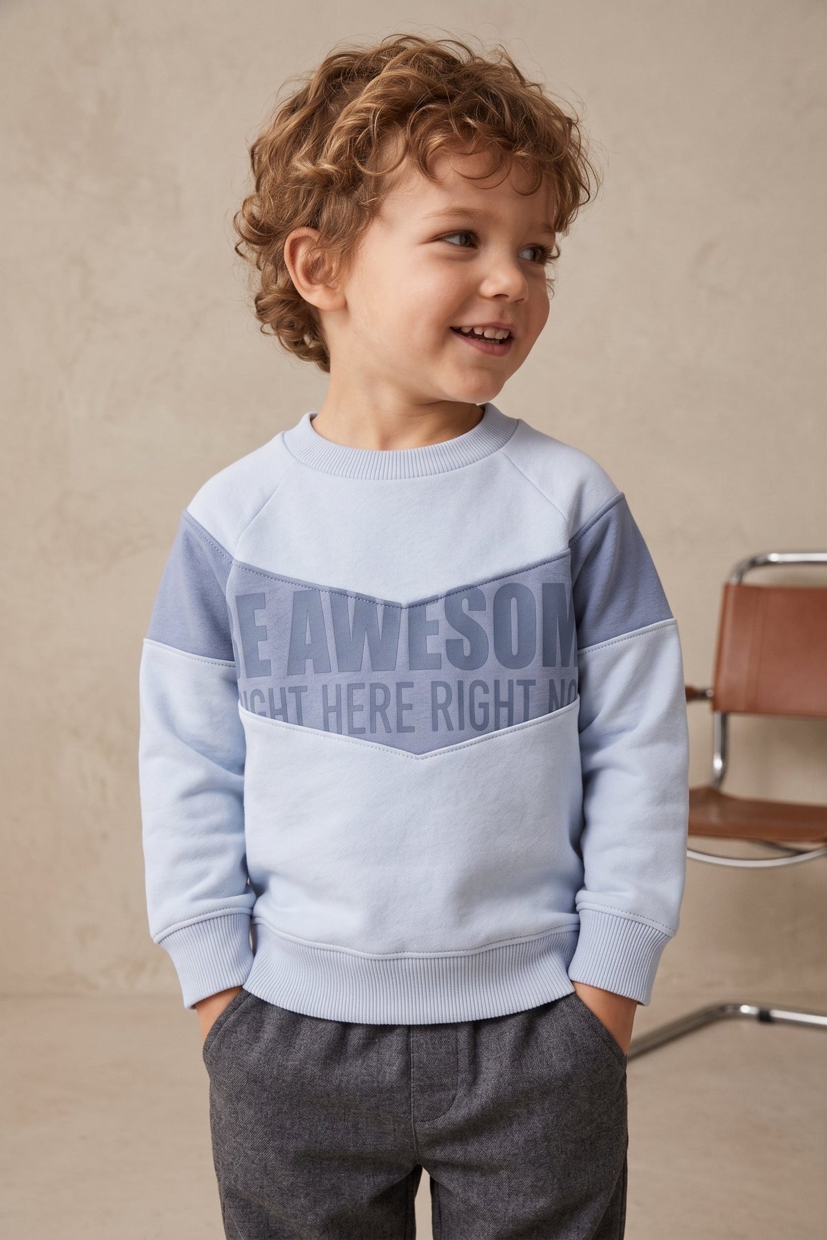 Kids Light Blue Sweatshirt - "Be Awesome" Graphic with Chevron Panel (BG-000066)