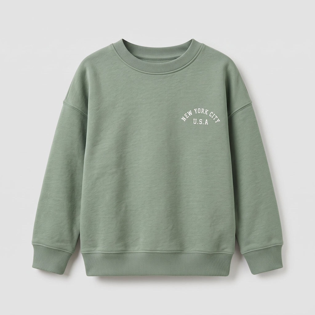 Kids Minimalist NYC Sweatshirt - Sage Green "New York City U.S.A (BG-000064)