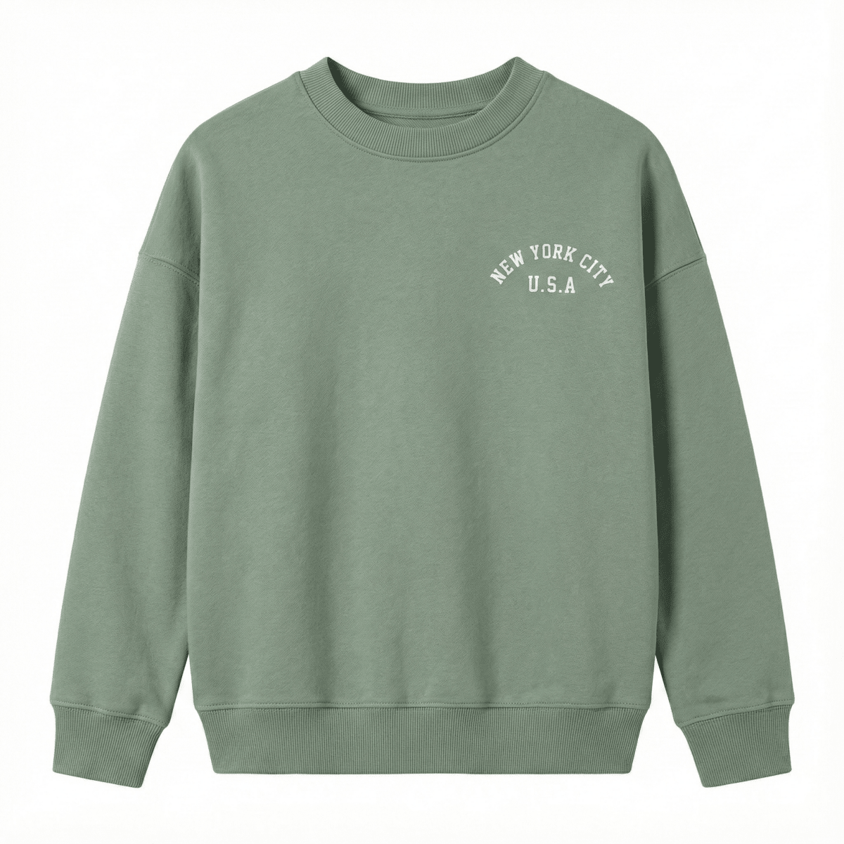 Kids Minimalist NYC Sweatshirt - Sage Green "New York City U.S.A (BG-000064)