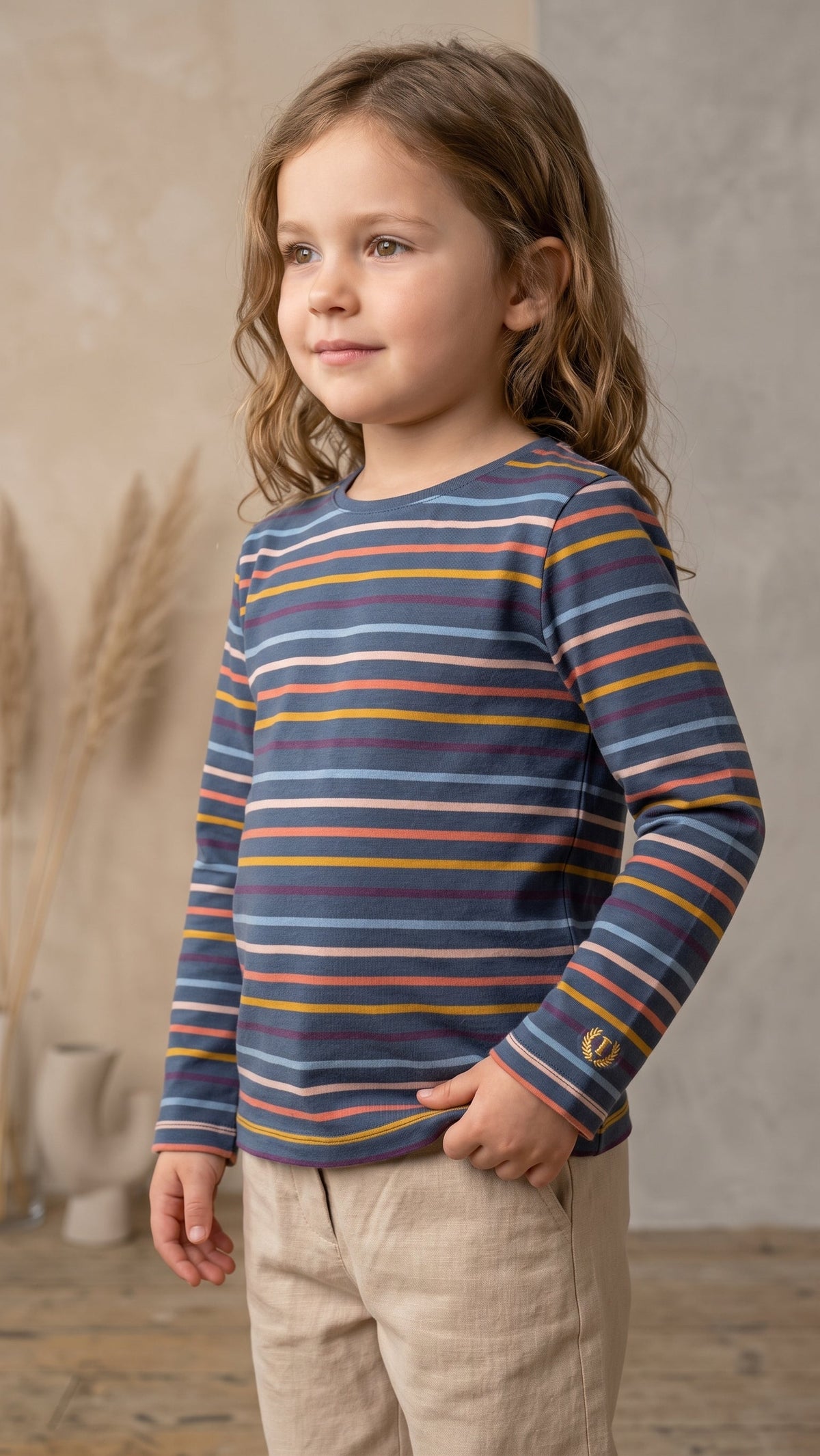 Kids Multi-Color Horizontal Striped Long-Sleeve T-Shirt (BG-000969)