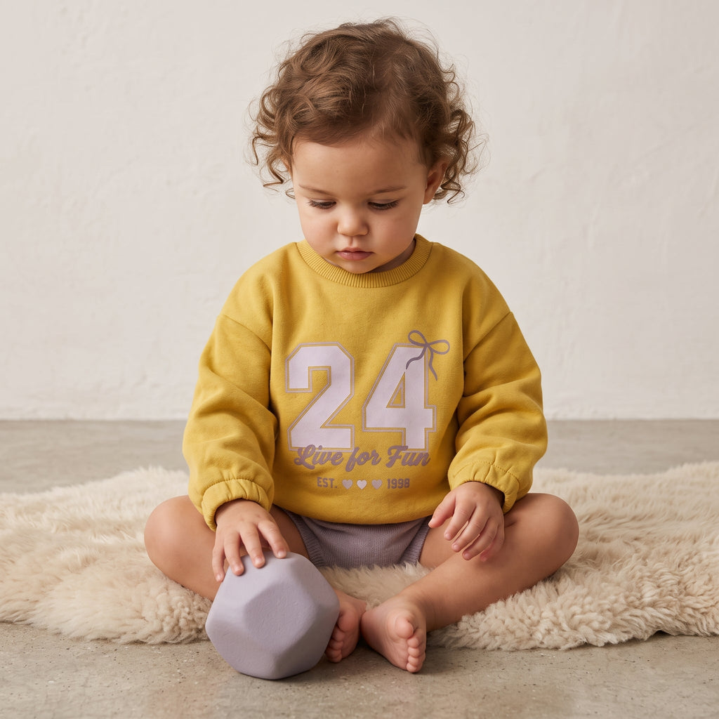 Kids Mustard Yellow Sweatshirt - "Live for Fun" Varsity (BG-000068)