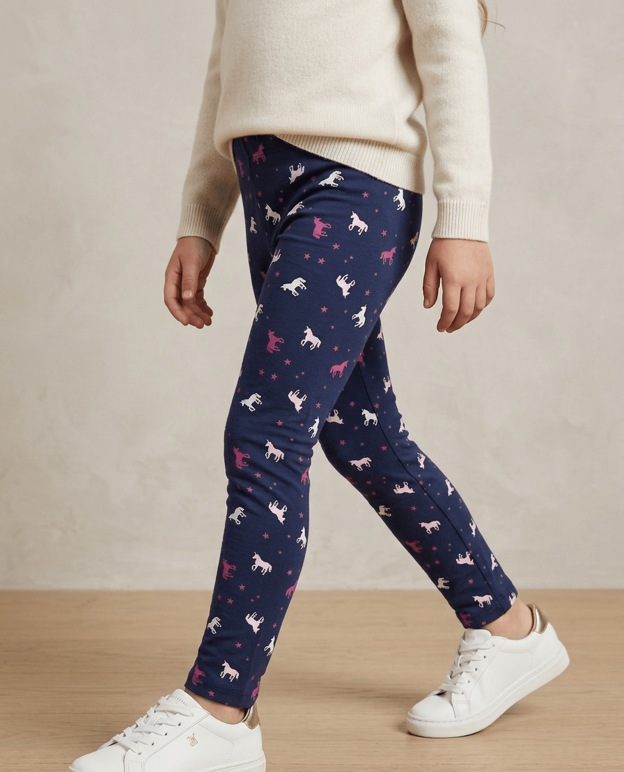 KIDS NAVY BLUE TIGHTS WITH HORSE PRINT (BG-000793) - girl tights