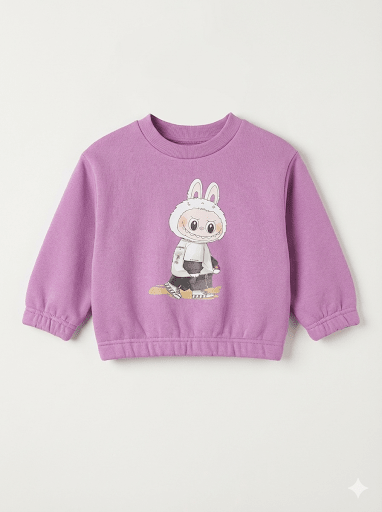 Kids Purple Sweatshirt - Cartoon La Bobo Doll in Hoodie Graphic (BG-000049)