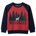 Kids Raglan Sweatshirt - "Wildlife" Deer & Forest Graphic (Red/Navy) (BG-000069)
