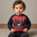 Kids Raglan Sweatshirt - "Wildlife" Deer & Forest Graphic (Red/Navy) (BG-000069)