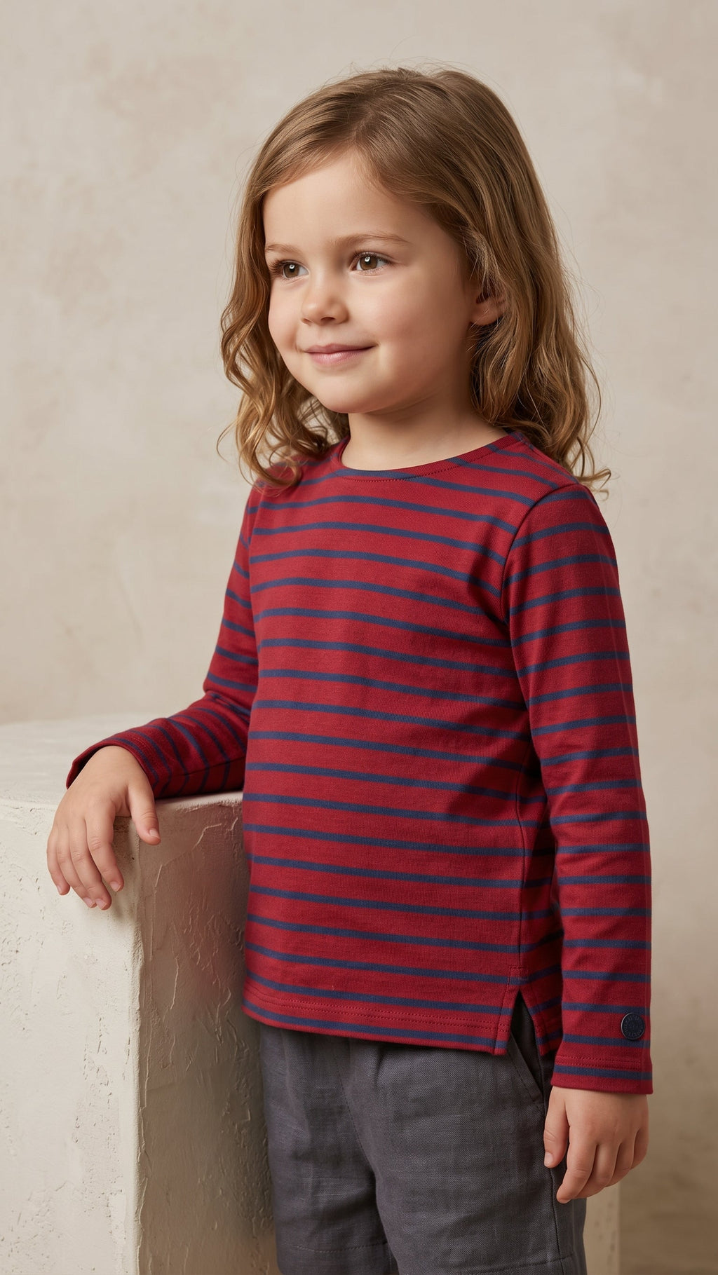 Kids Red and Navy Blue Striped Long-Sleeve T-Shirt (BG-000967)