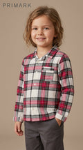 Kids Red and White Plaid Flannel Button-Down Shirt Primark (BG-000943)