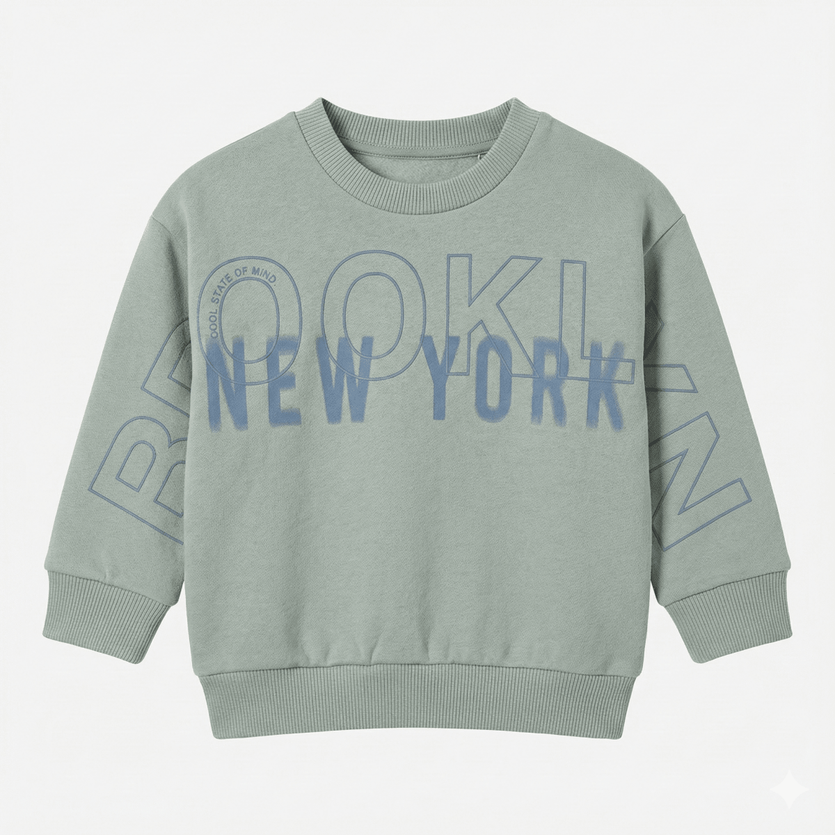 Kids Sage Green Sweatshirt - "Brooklyn New York" Graphic Print (BG-000038)