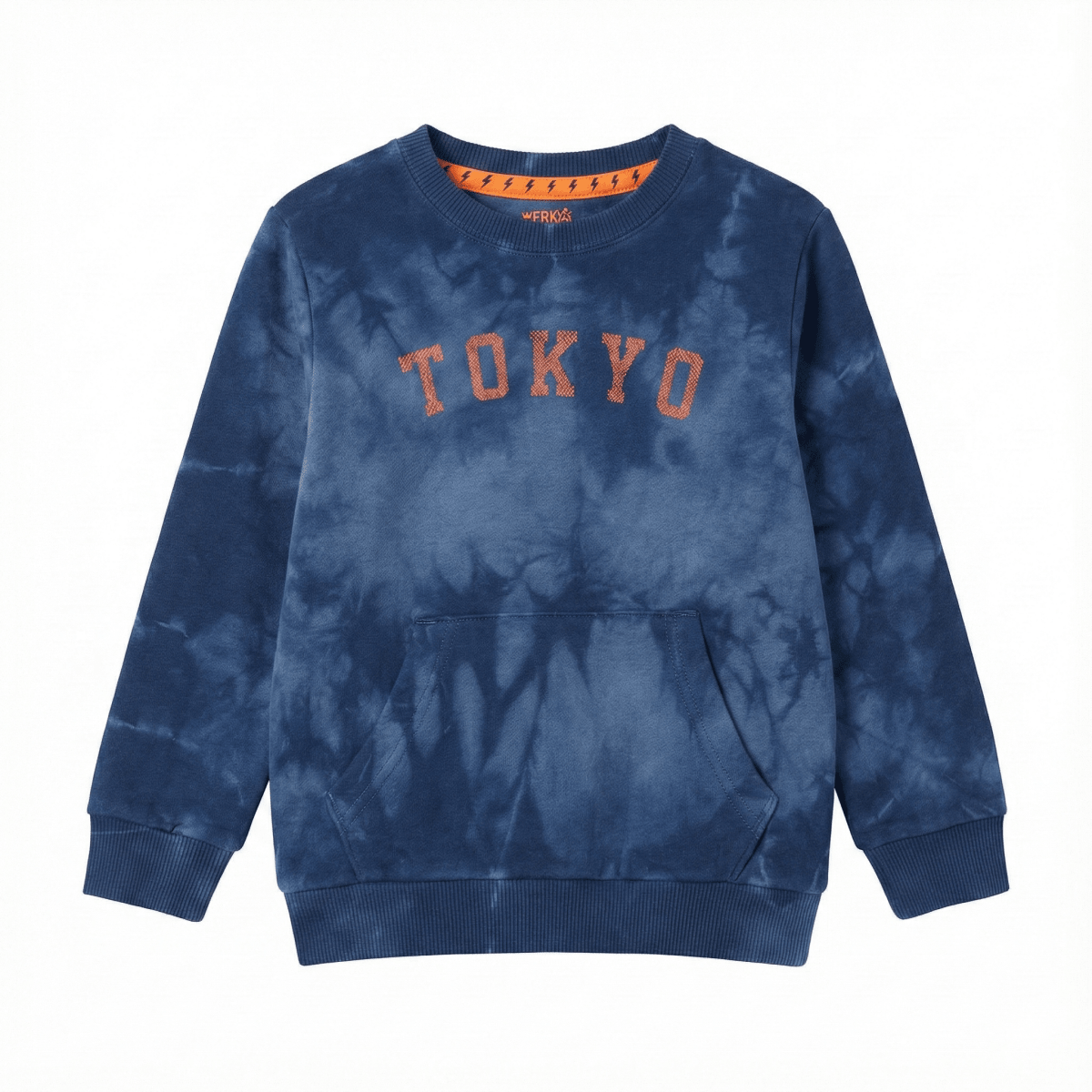 Kids Tie-Dye Sweatshirt - Blue Wash with Orange "Tokyo" Text (BG-000072)