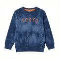 Kids Tie-Dye Sweatshirt - Blue Wash with Orange "Tokyo" Text (BG-000072)