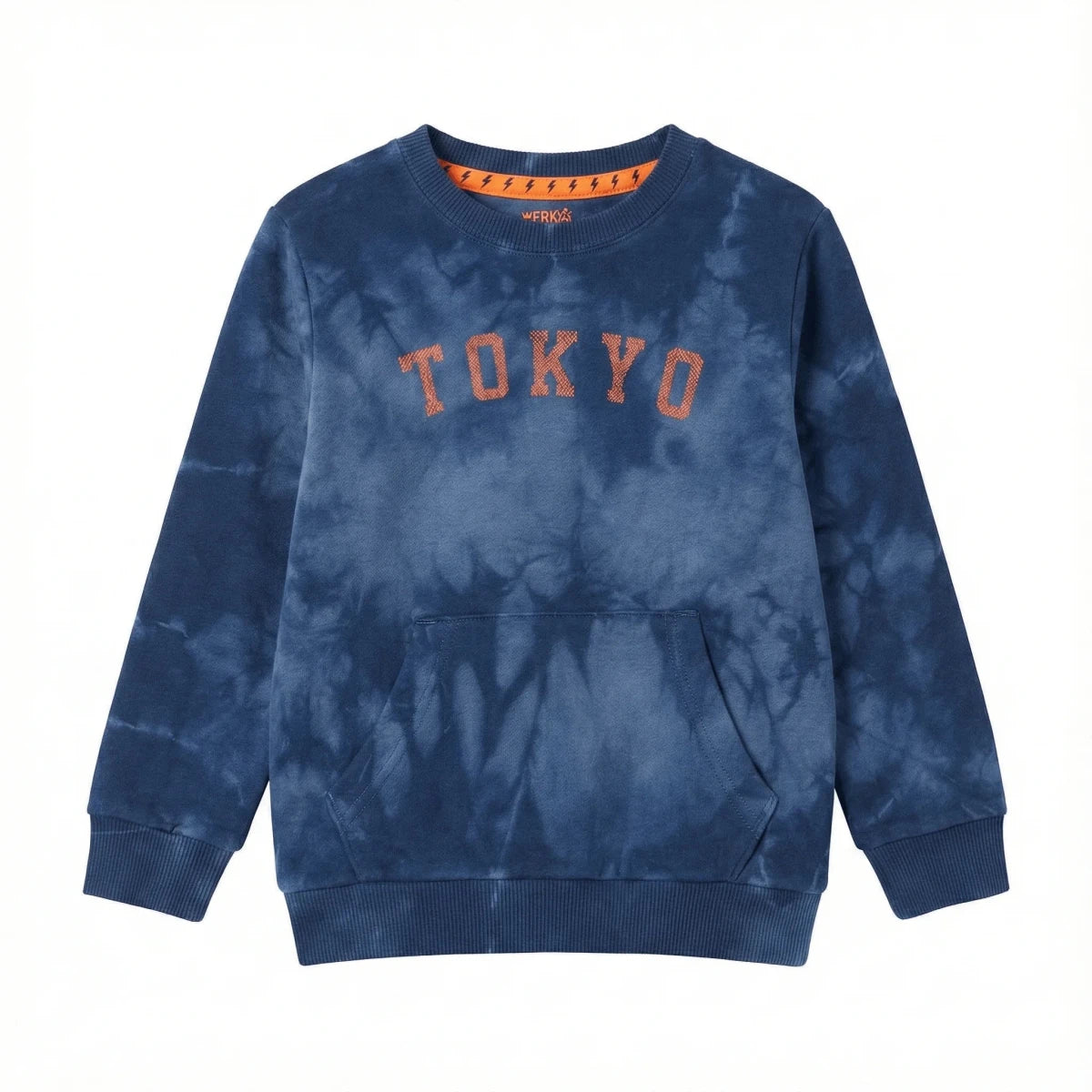Kids Tie-Dye Sweatshirt - Blue Wash with Orange "Tokyo" Text (BG-000072)