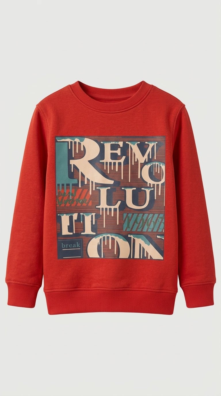 Kids Urban Streetwear Sweatshirt - Red "Revolution" Graphic Print (BG-000042)