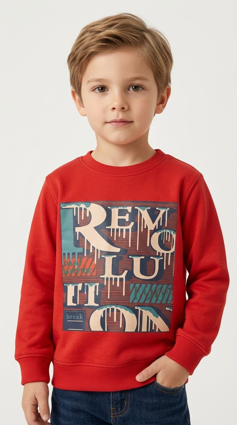 Kids Urban Streetwear Sweatshirt - Red "Revolution" Graphic Print (BG-000042)
