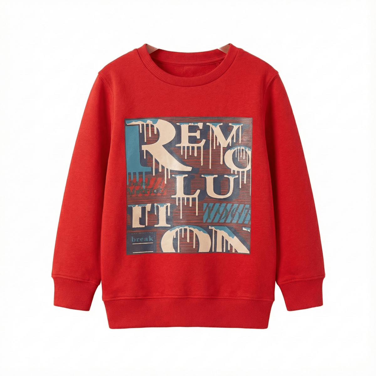 Kids Urban Streetwear Sweatshirt - Red "Revolution" Graphic Print (BG-000042)