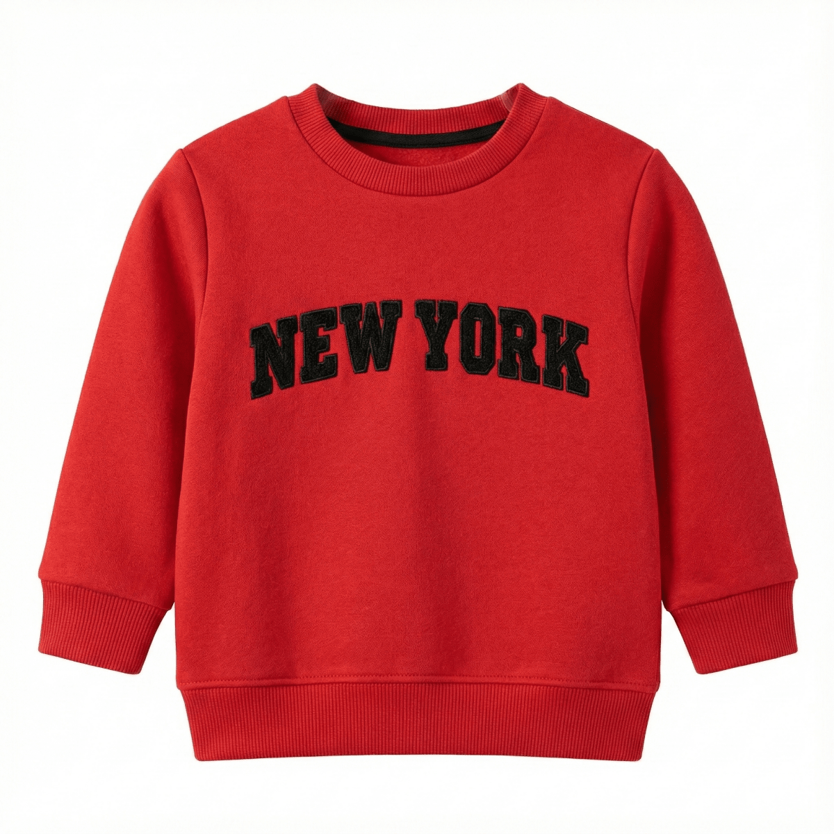 Kids Varsity Style Sweatshirt - Red with Black "New York" Text (BG-000044)