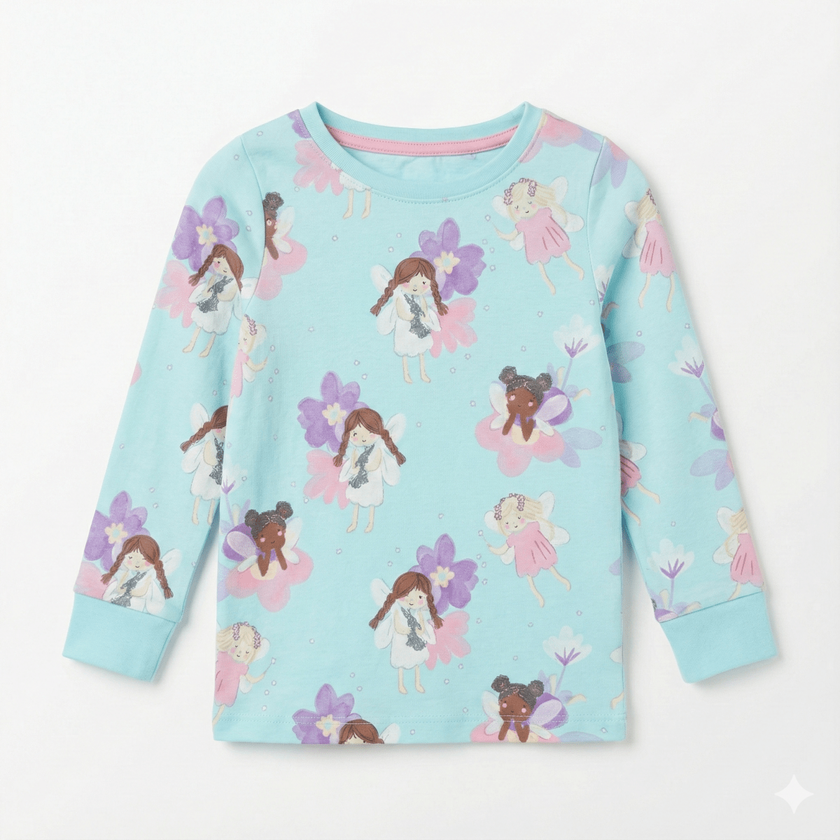 Light Blue Long Sleeve Shirt with Fairy & Floral Print (BG-000149)