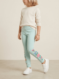 LIGHT BLUE TIGHTS WITH FLOWER PRINT ON FOOT (BG-000803) - girl tights