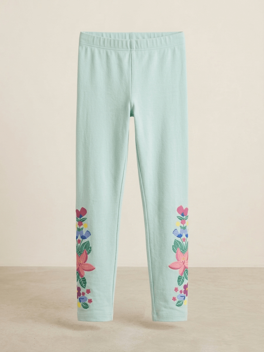 LIGHT BLUE TIGHTS WITH FLOWER PRINT ON FOOT (BG-000803) - girl tights