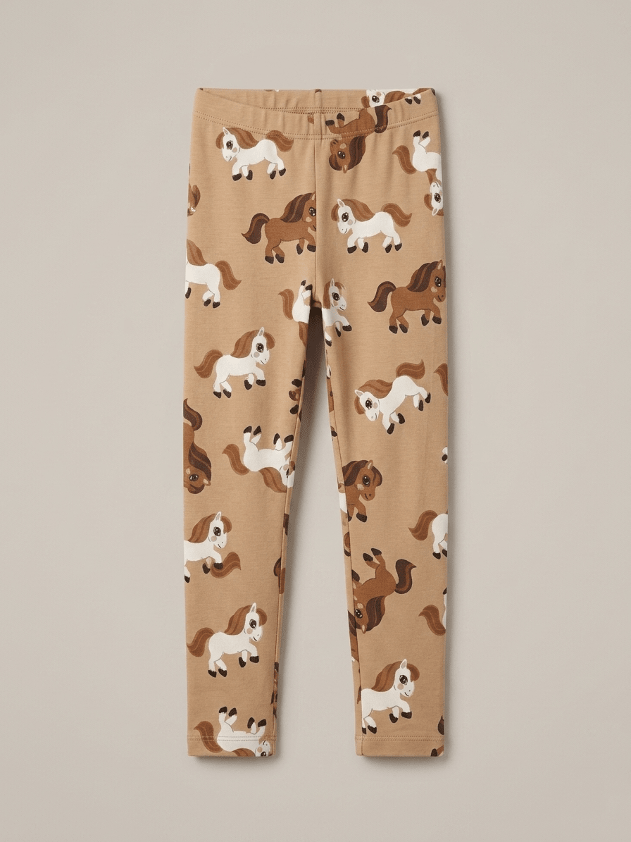 LIGHT BROWN TIGHTS WITH HORSE PRINT (BG-000806) - girl tights