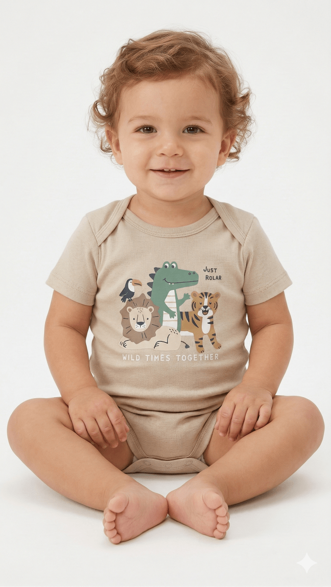 Light Khaki Amimal Printed Bodysuit (BG-000412) - Bodysuit