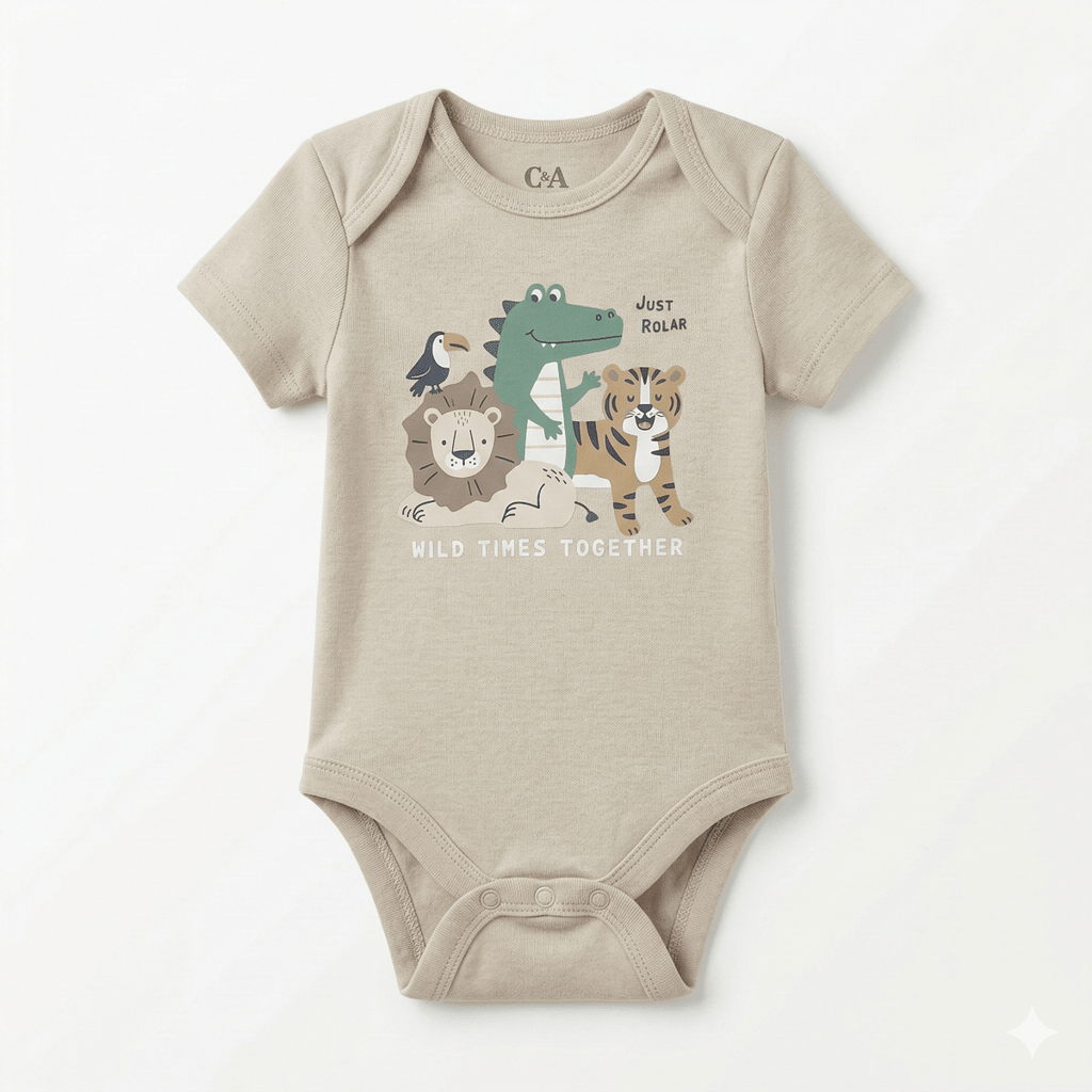 Light Khaki Amimal Printed Bodysuit (BG-000412) - Bodysuit
