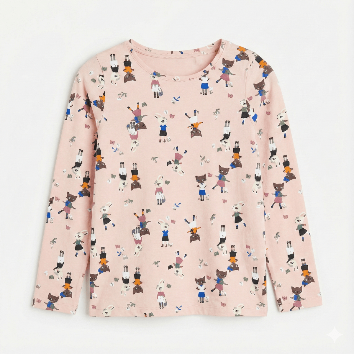 Light Pink Long Sleeved Shirt with Cat & Bunnies Print (BG-000150)