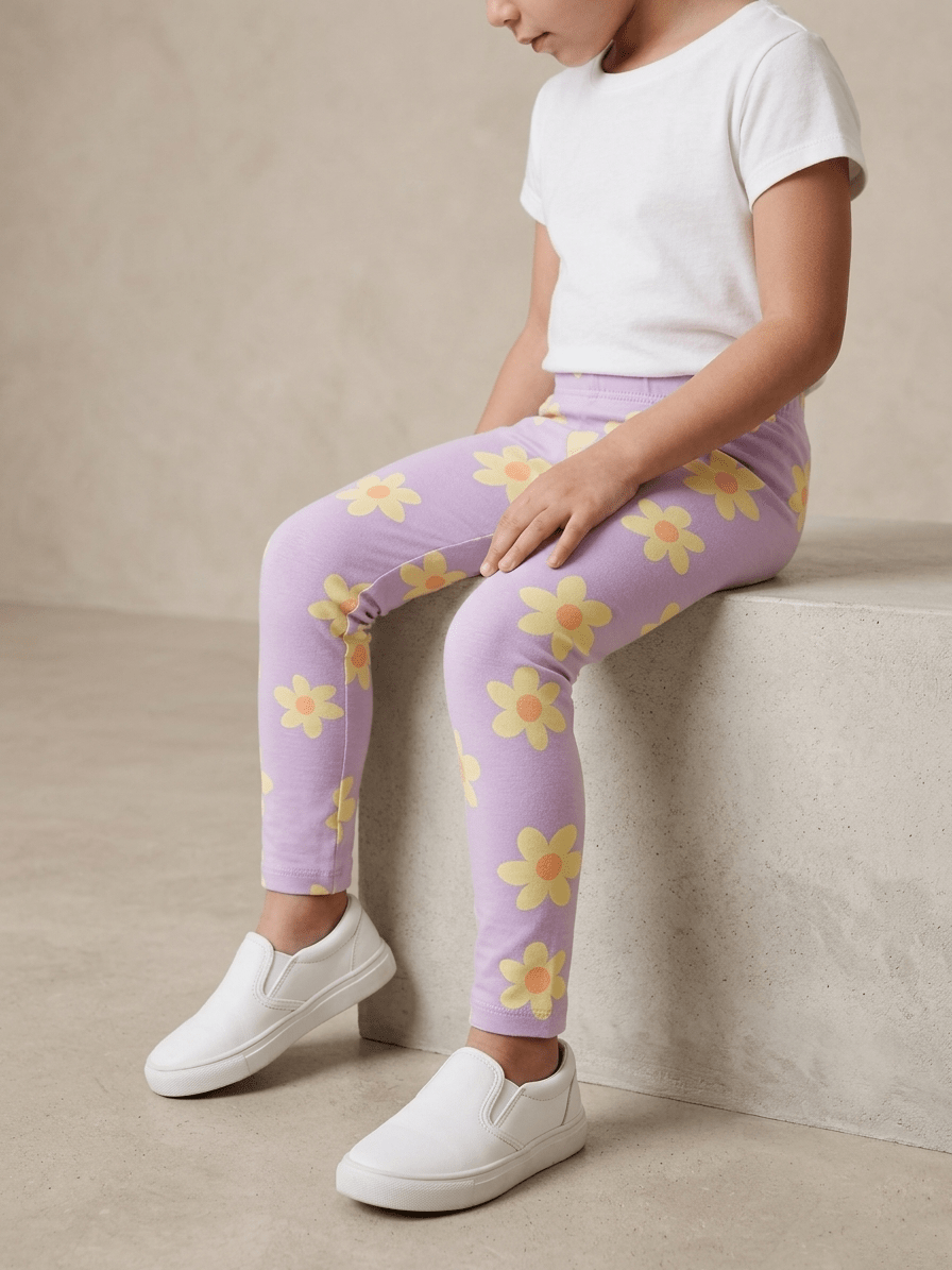 LIGHT PURPLE TIGHTS WITH YELLOW FLOWER PRINT (BG-000796) - girl tights