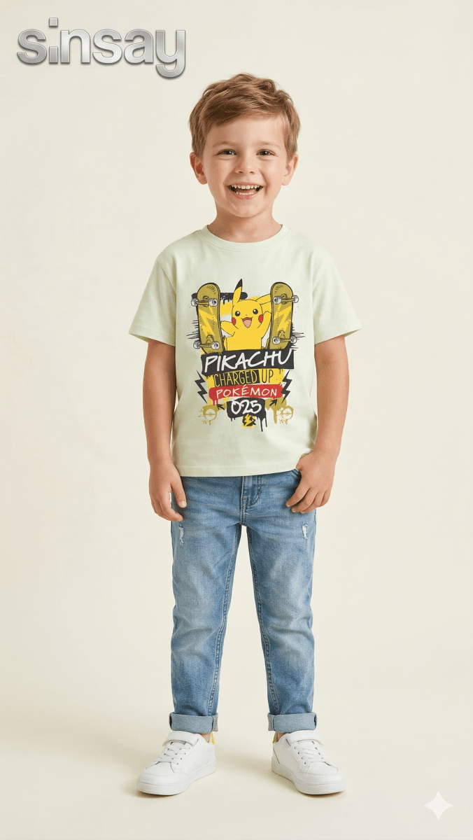 light with pikachu and scateboard BG-000437 - boy tshirt