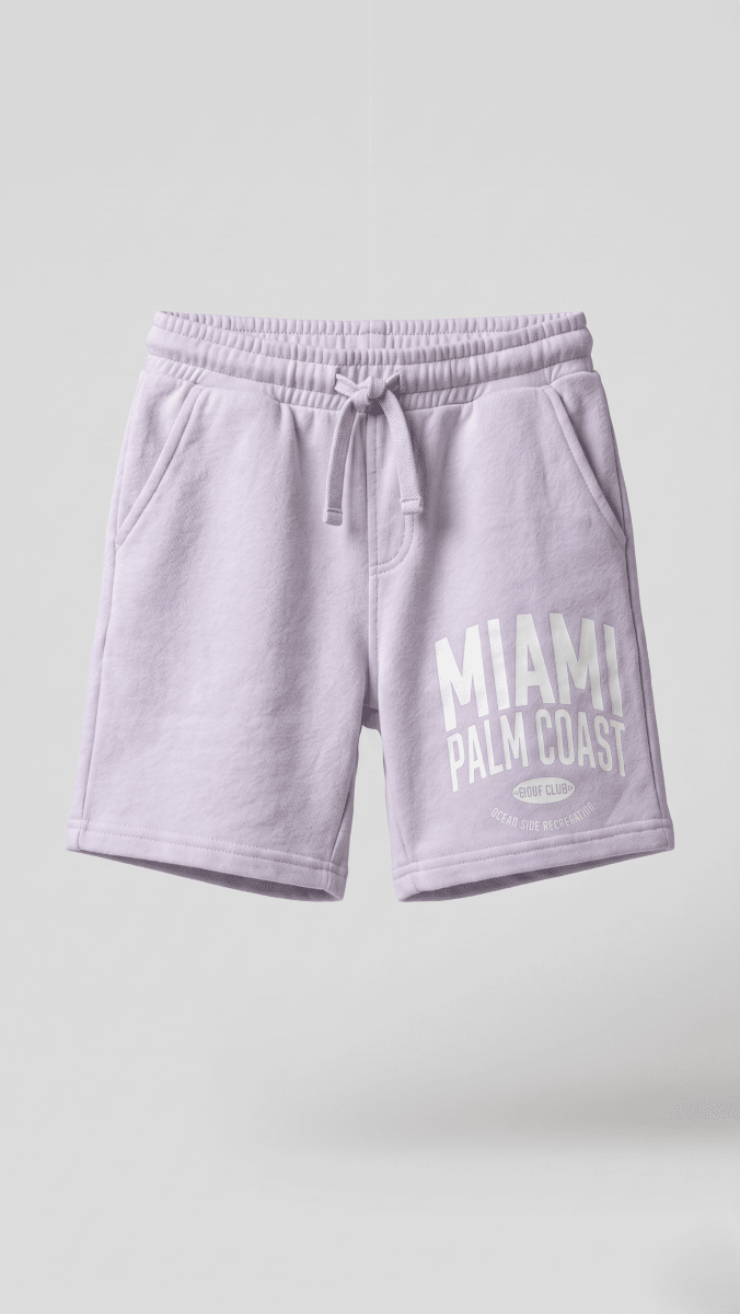 Lilac Terry Stuff Print Shorts Miami Graphic Soft Summer Wear (BG-000549)