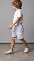 Lilac Terry Stuff Print Shorts Miami Graphic Soft Summer Wear (BG-000549)