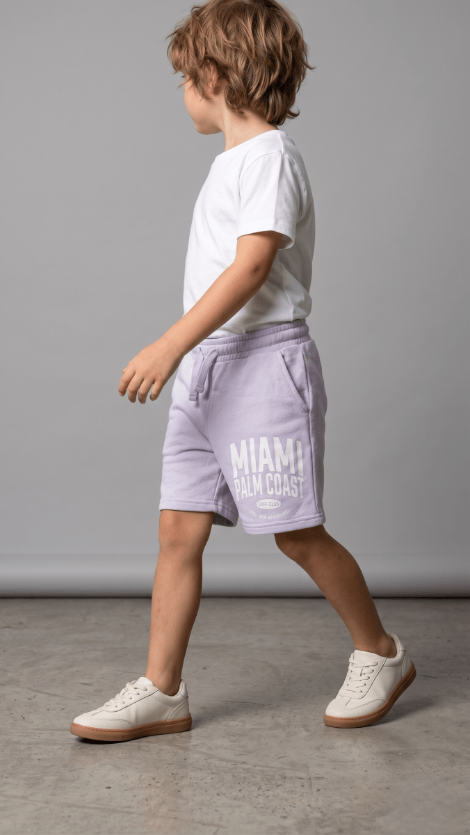 Lilac Terry Stuff Print Shorts Miami Graphic Soft Summer Wear (BG-000549)