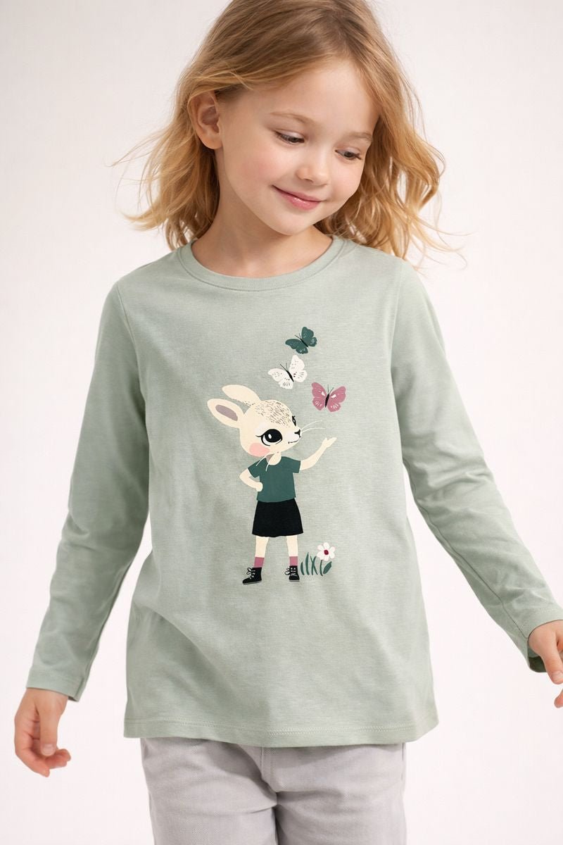 Long Sleeve Shirt with Rabbit & Butterfly Graphic (BG-000166)